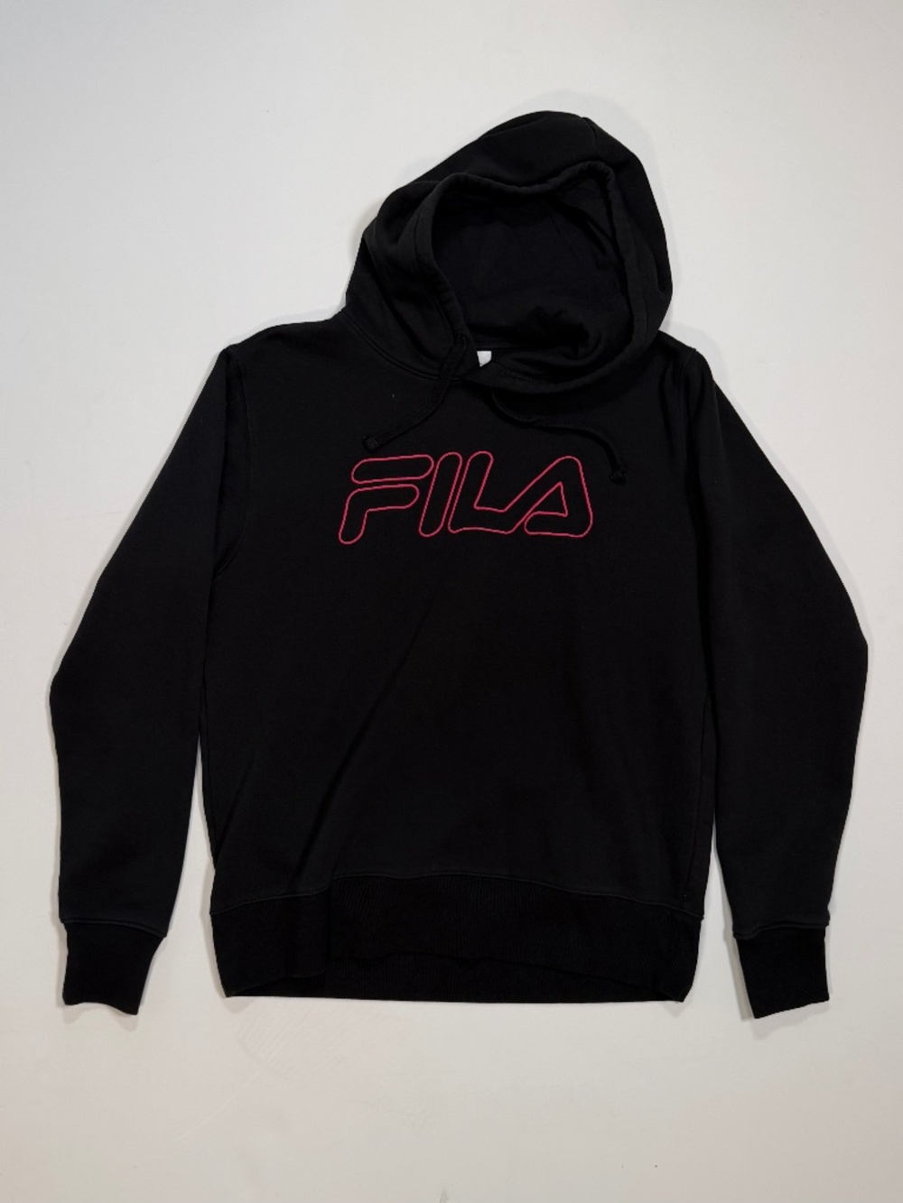 FILA Women's Midweight Fleece Neon Pink Outline Logo Hoodie - Black Size M